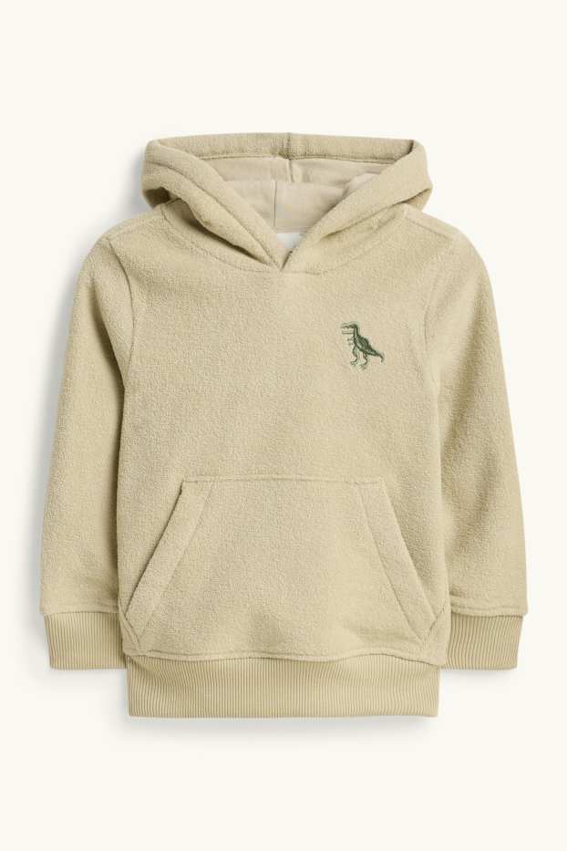 Children Boys - Dino - set - terry cloth hoodie and terry cloth joggers - 2 piece - beige / green