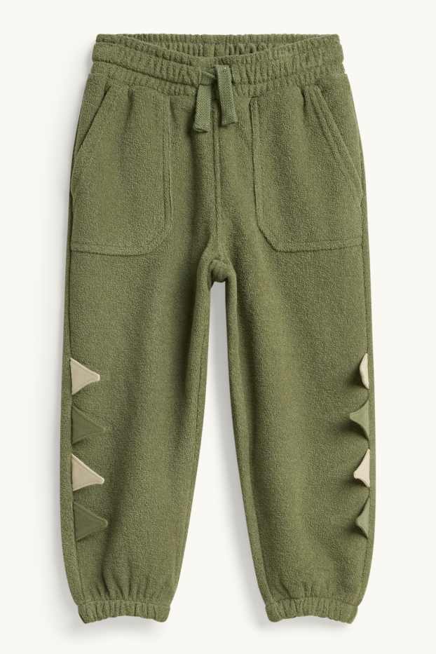 Children Boys - Dino - set - terry cloth hoodie and terry cloth joggers - 2 piece - beige / green