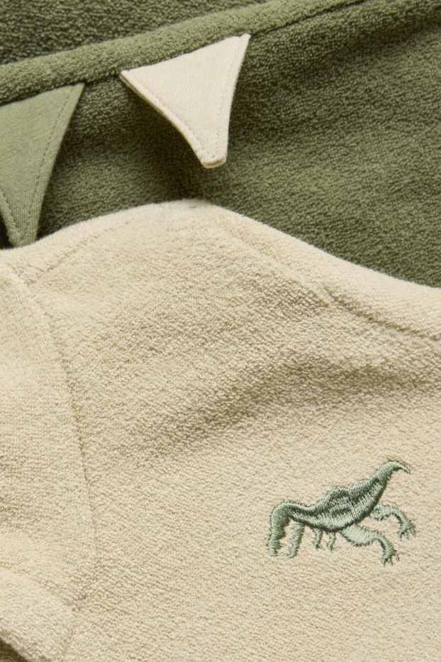 Children Boys - Dino - set - terry cloth hoodie and terry cloth joggers - 2 piece - beige / green