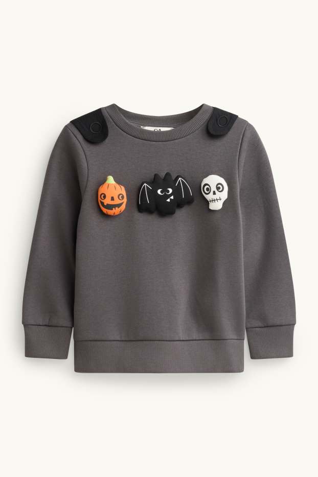 Halloween - pumpkin, bat, skeleton - sweatshirt with cape - gray