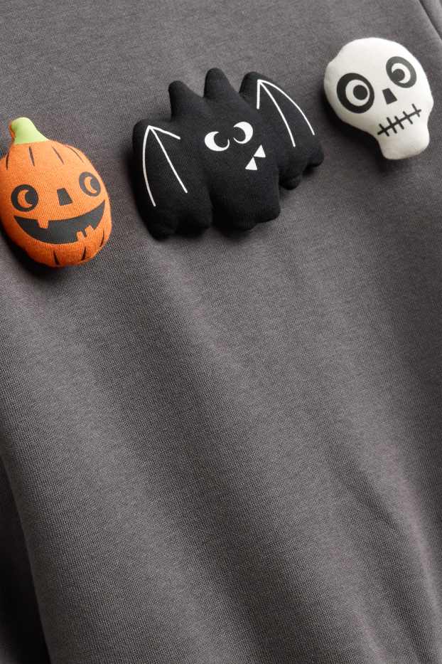 Halloween - pumpkin, bat, skeleton - sweatshirt with cape - gray