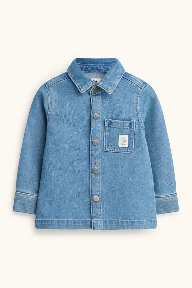 Children Boys - Dinosaur - denim shirt - blue denim