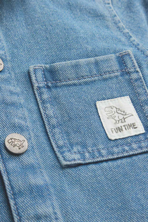Children Boys - Dinosaur - denim shirt - blue denim