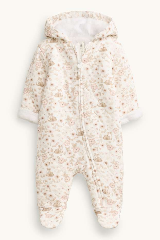 Baby Girls - Flowers and deer - thermal baby onesie - white