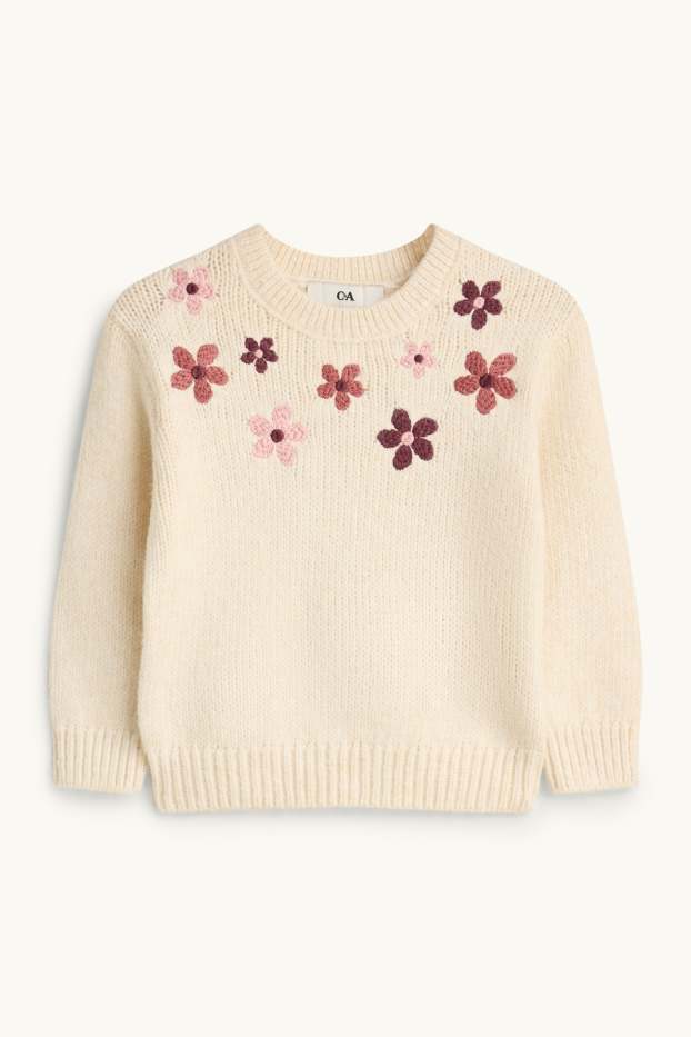 Children Girls - Floral - jumper - cremewhite