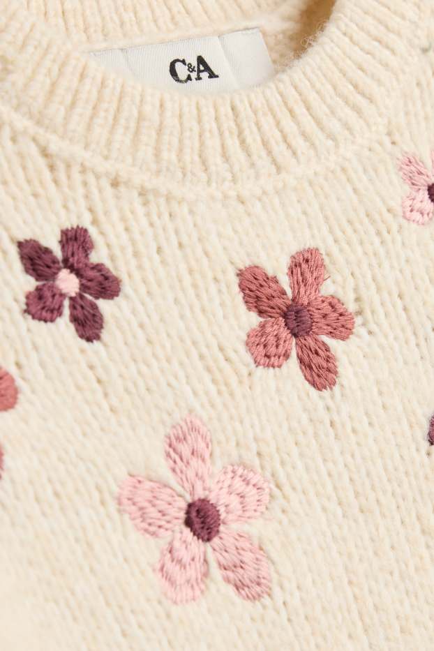 Children Girls - Floral - jumper - cremewhite