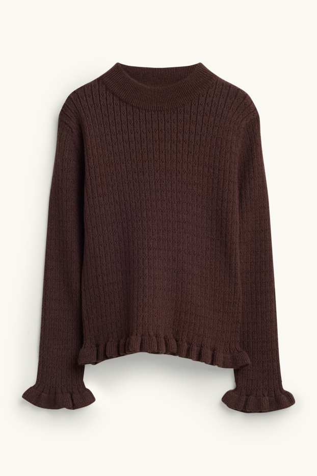 Children Girls - Pointelle jumper - brown