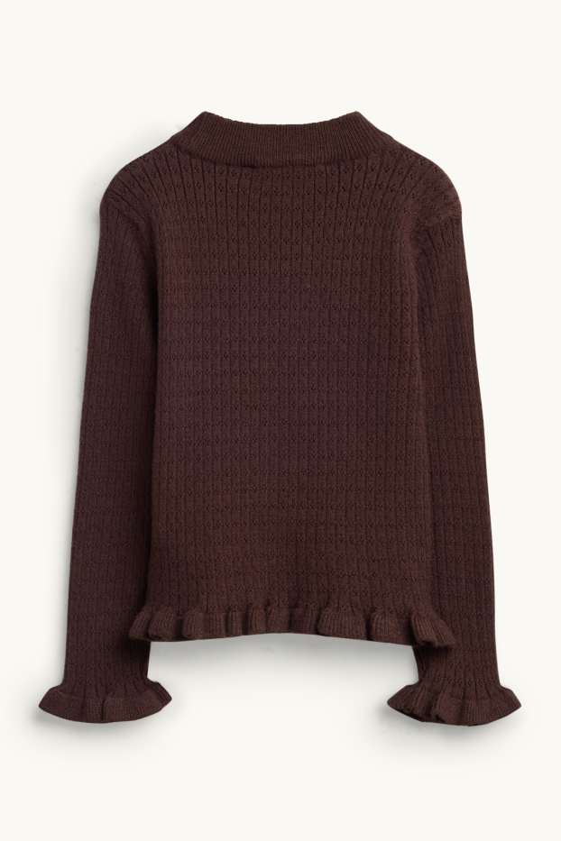 Children Girls - Pointelle jumper - brown