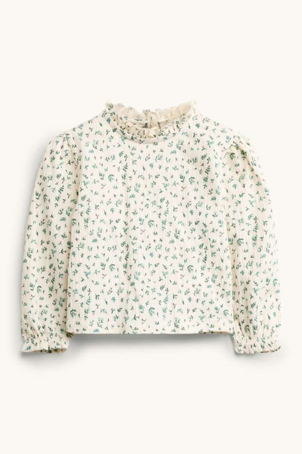 Children Girls - Set - blouse and slipover - 2 piece - floral - green / cremewhite