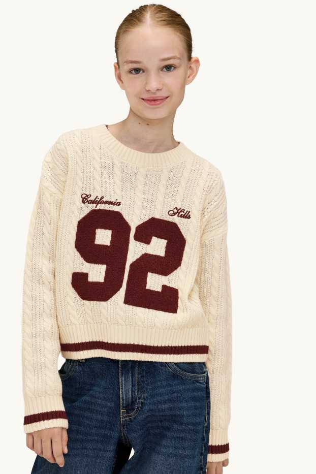 Children Girls - Jumper - cable knit pattern - creme