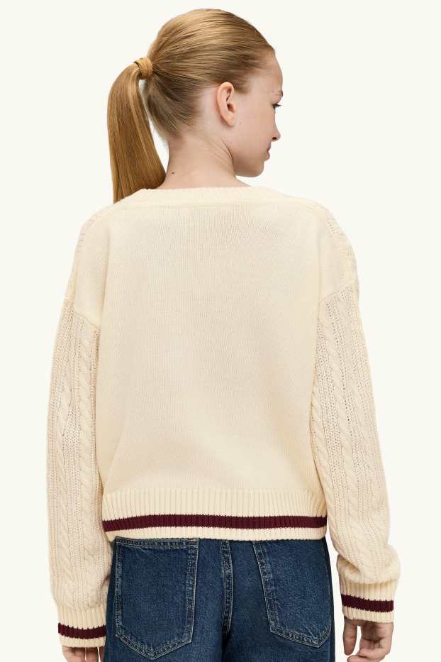 Children Girls - Jumper - cable knit pattern - creme