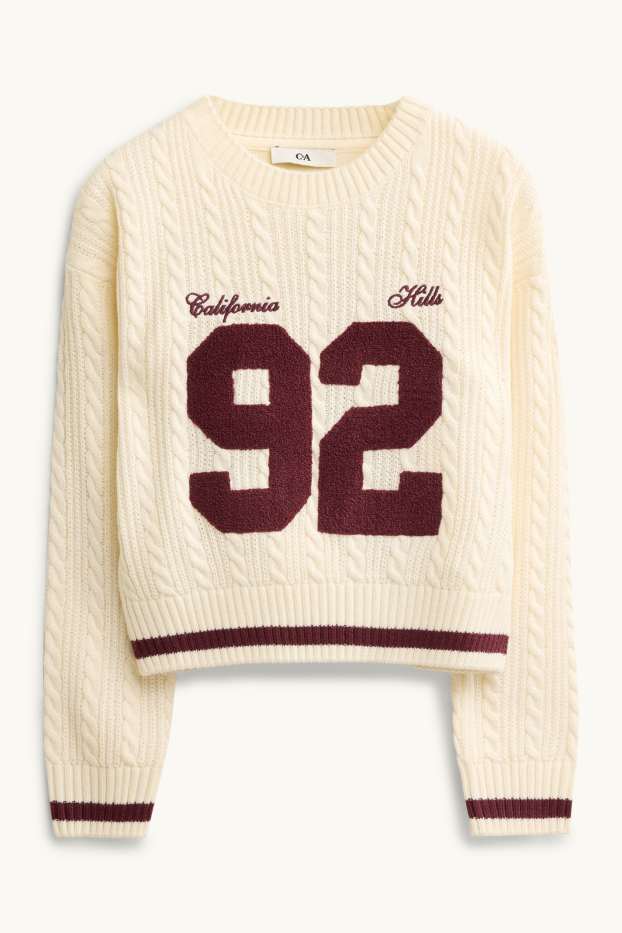 Children Girls - Jumper - cable knit pattern - creme