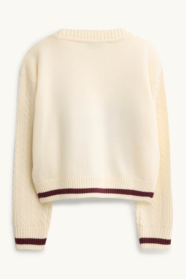 Children Girls - Jumper - cable knit pattern - creme