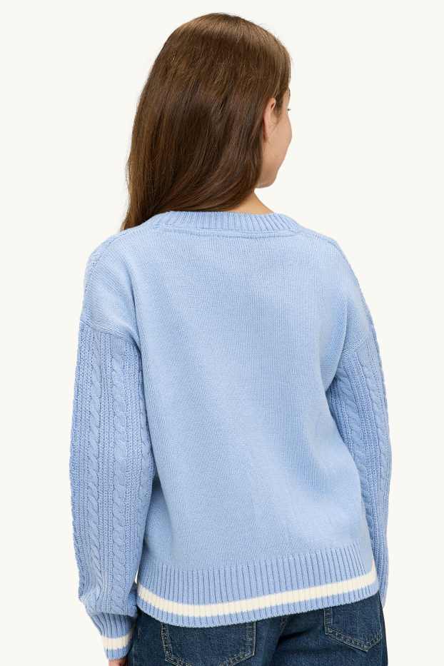 Children Girls - Boston - jumper - cable knit pattern - light blue