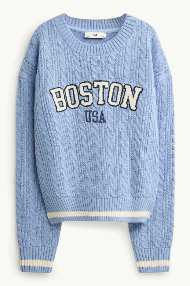 Children Girls - Boston - jumper - cable knit pattern - light blue