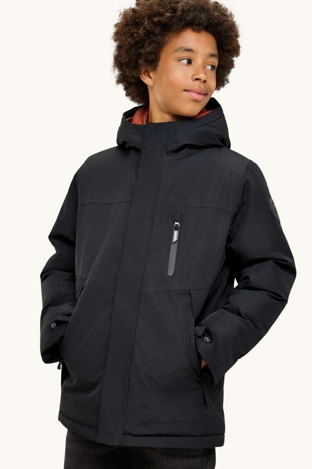 Children Boys - Rain jacket with hood - waterproof - black