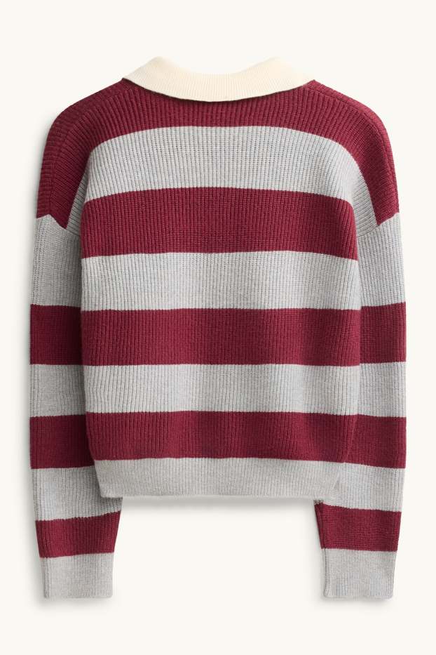 Children Girls - Jumper - striped - gray / dark red