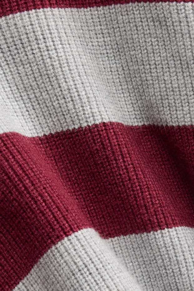 Children Girls - Jumper - striped - gray / dark red