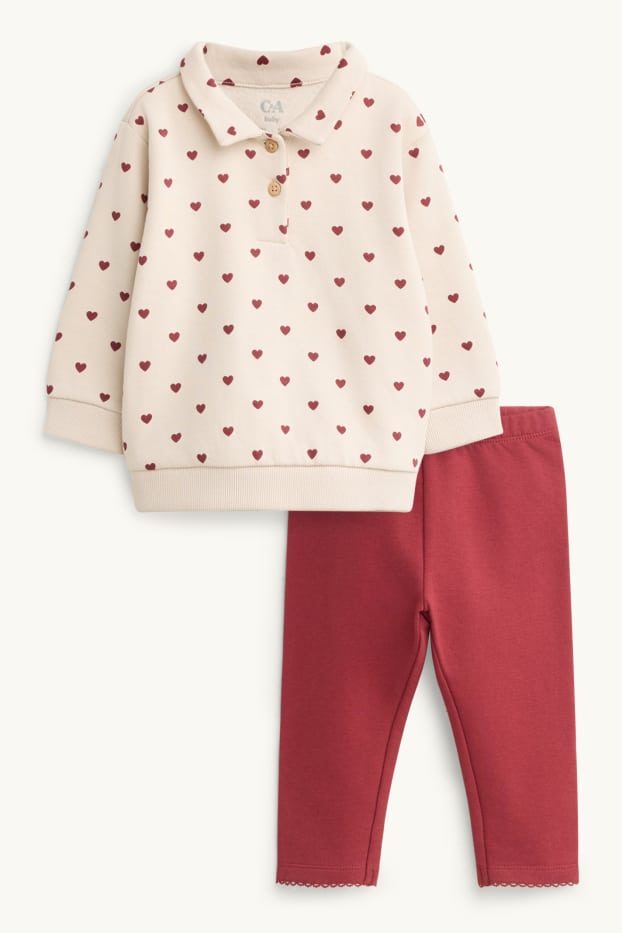 Baby Girls - Little hearts - baby outfit - 2 piece - red / beige