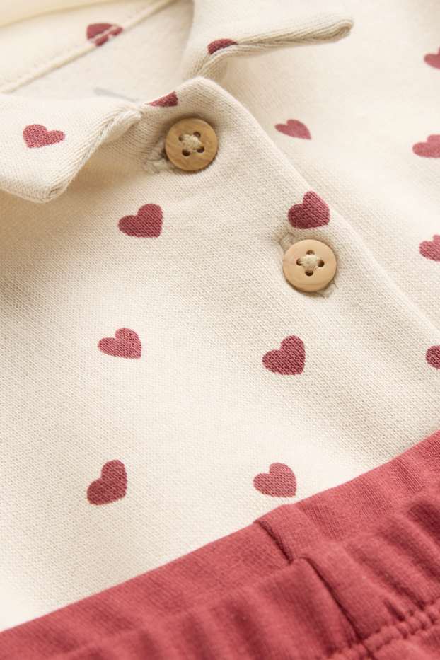 Baby Girls - Little hearts - baby outfit - 2 piece - red / beige
