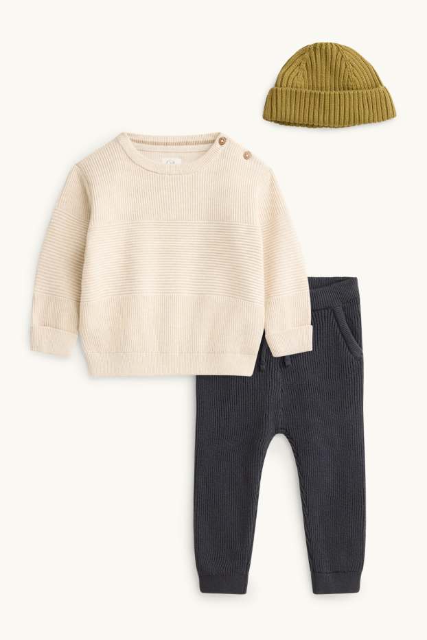 Baby Boys - Baby outfit - 3 piece - ribbed - beige