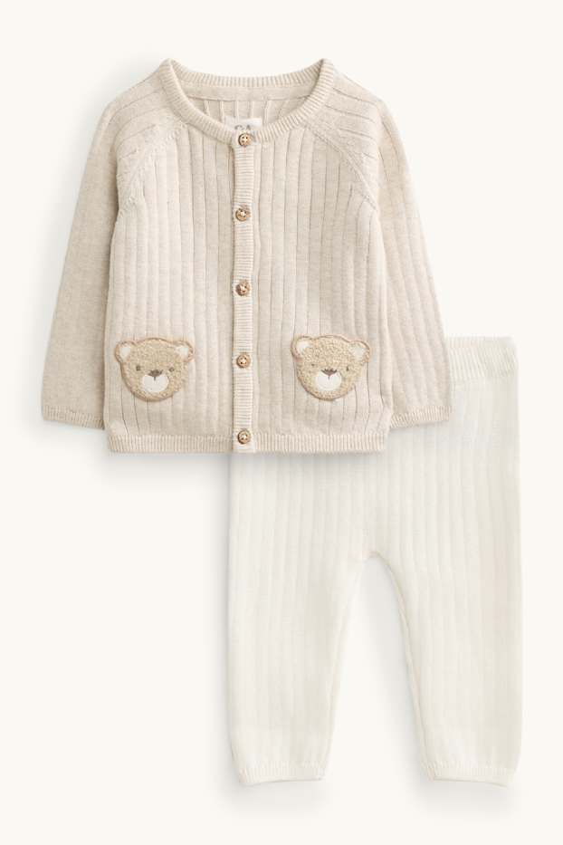 Baby Boys - Teddy bear - baby outfit - ribbed - 2 piece - light beige