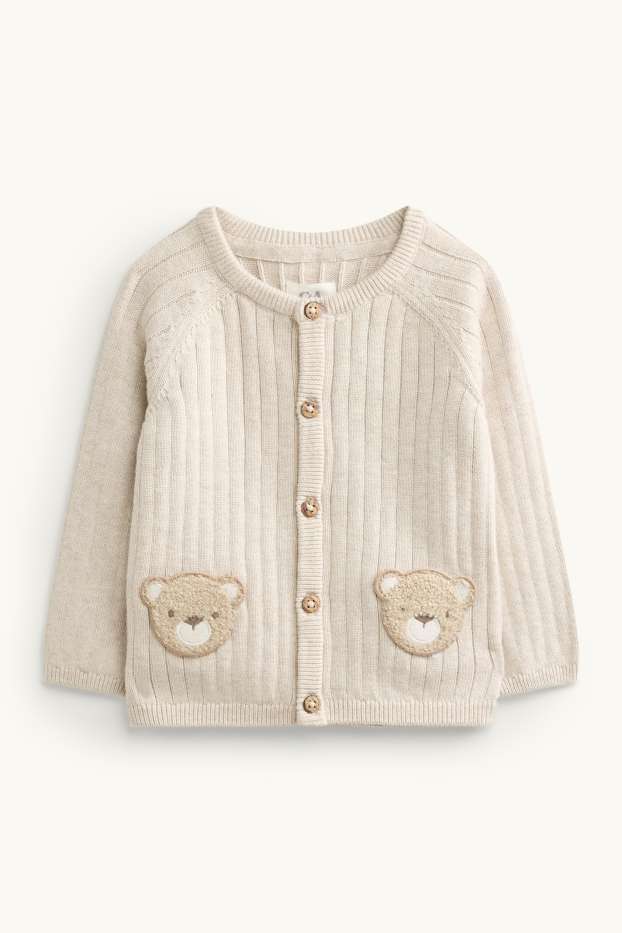 Baby Boys - Teddy bear - baby outfit - ribbed - 2 piece - light beige