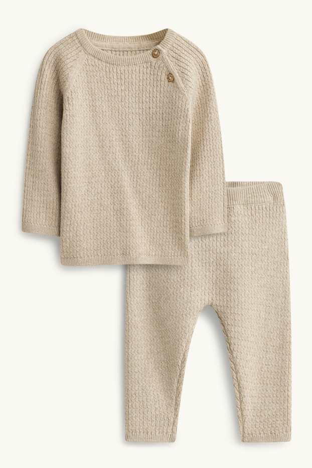 Baby Boys - Newborn outfit - 2 piece - cable knit pattern - beige