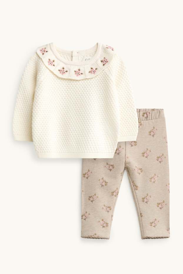 Baby Girls - Floral - newborn outfit - 2-piece - brown / cremewhite