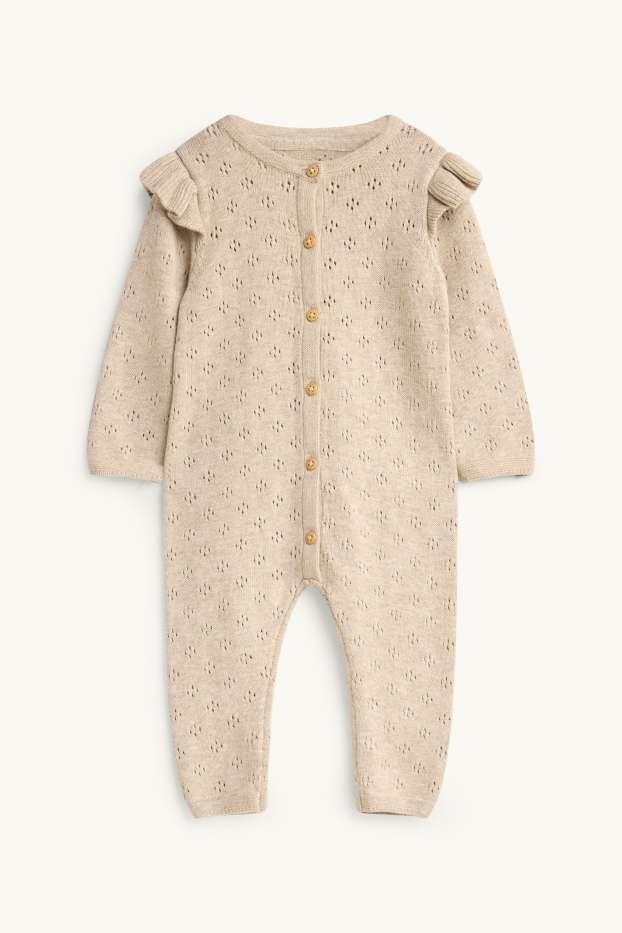 Baby Girls - Pointelle baby jumpsuit - beige-melange