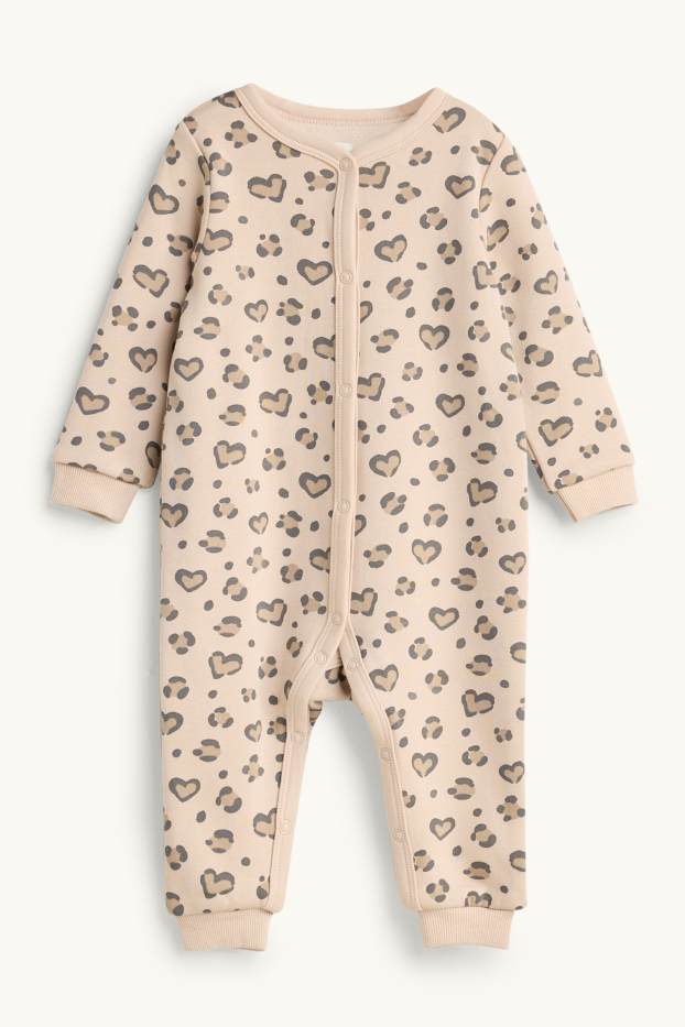 Baby Girls - Leopard - baby sleepsuit - plush-lined - beige