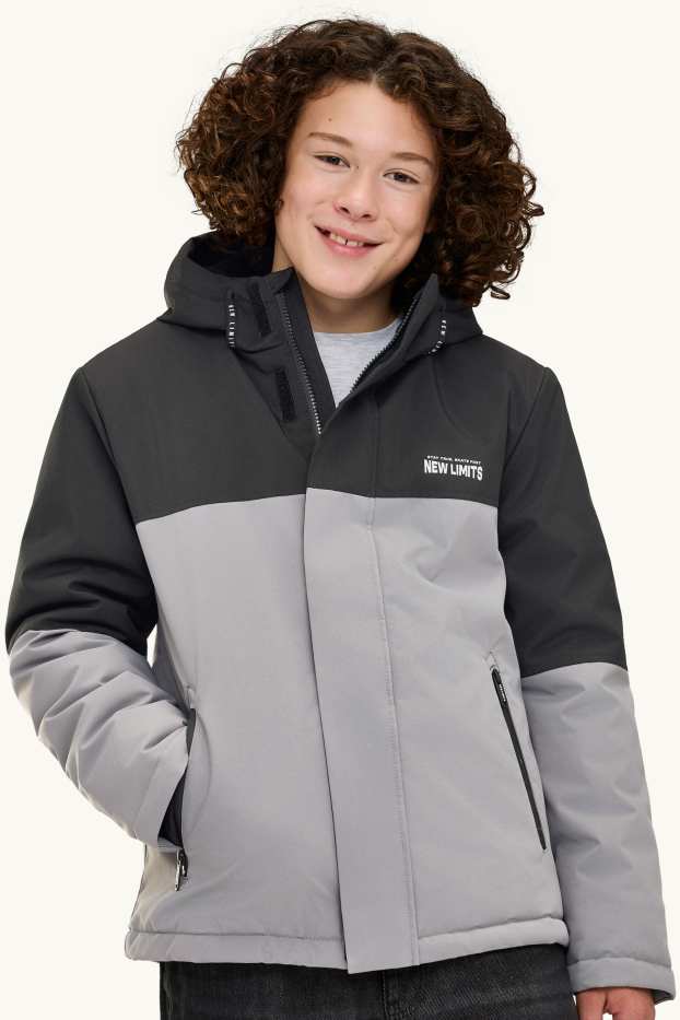 Children Boys - Jacket with hood - lined - water-repellent - black / gray