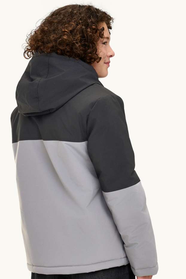 Children Boys - Jacket with hood - lined - water-repellent - black / gray