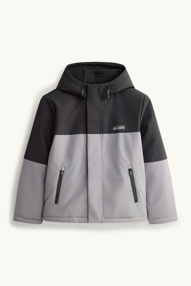 Children Boys - Jacket with hood - lined - water-repellent - black / gray