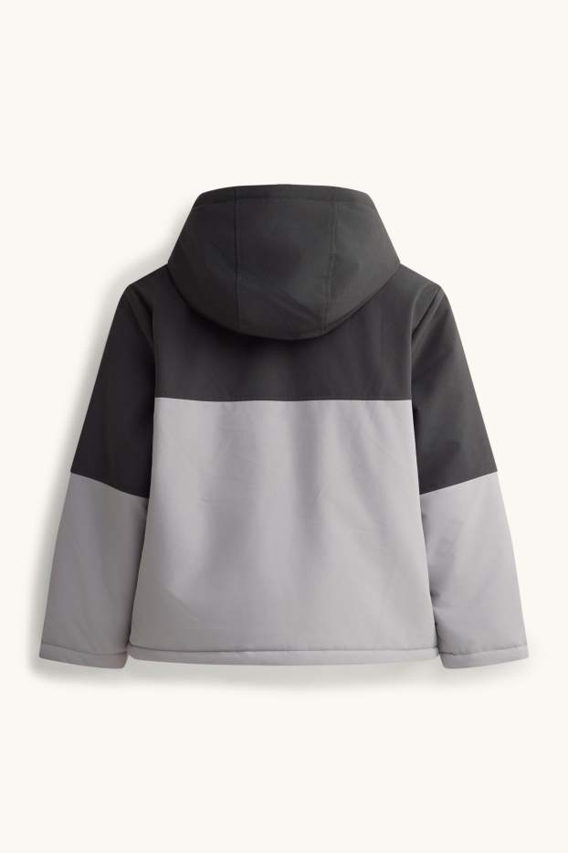Children Boys - Jacket with hood - lined - water-repellent - black / gray