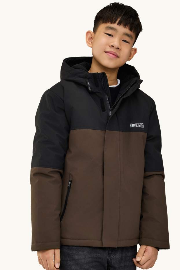 Children Boys - Jacket with hood - lined - water-repellent - gray / brown