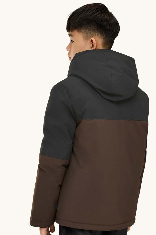 Children Boys - Jacket with hood - lined - water-repellent - gray / brown
