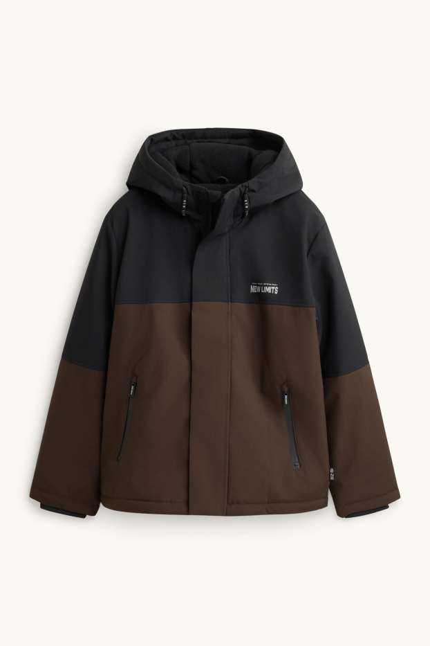 Children Boys - Jacket with hood - lined - water-repellent - gray / brown