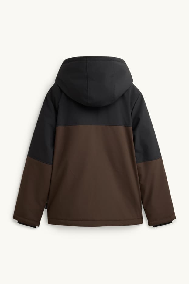 Children Boys - Jacket with hood - lined - water-repellent - gray / brown