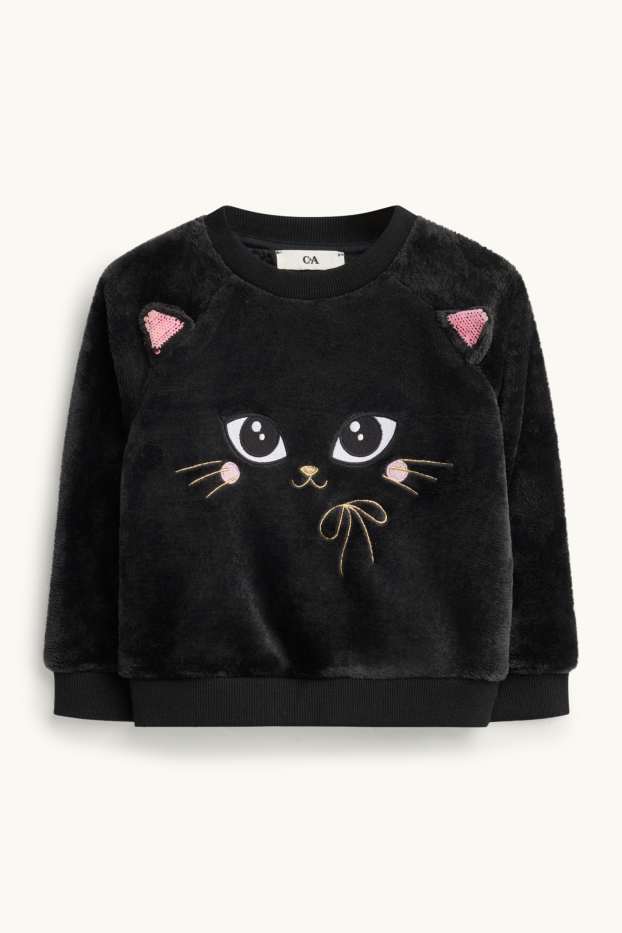Cat - faux fur sweatshirt - black