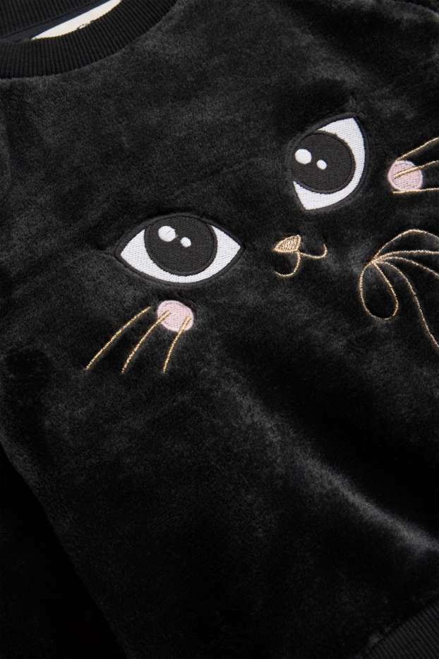 Cat - faux fur sweatshirt - black