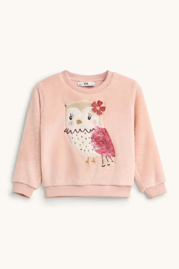 Children Girls - Owl and flower - sweatshirt - shiny - light rose