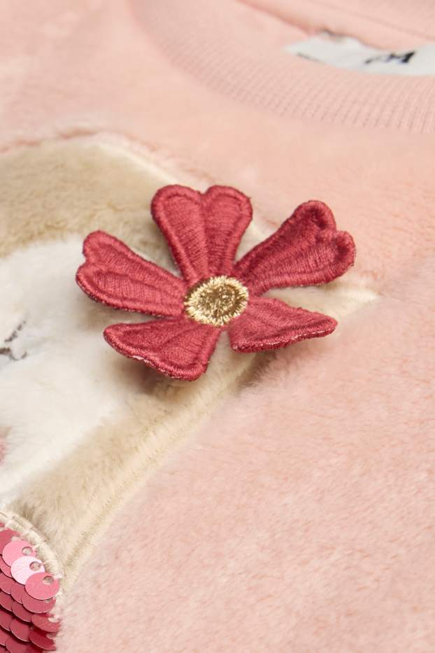 Children Girls - Owl and flower - sweatshirt - shiny - light rose