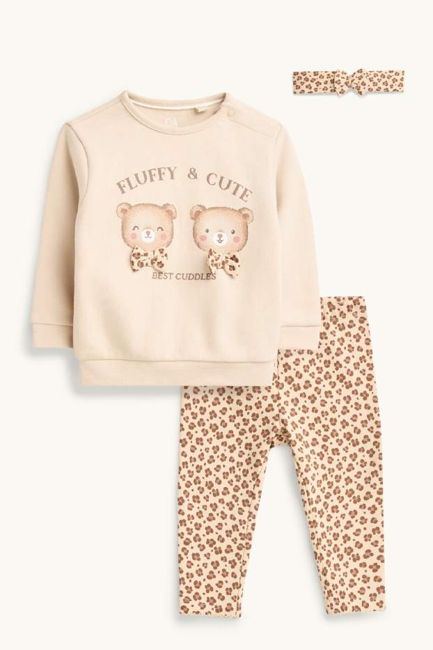 Baby Girls - Bear - baby outfit - 3 piece - leopard print - beige