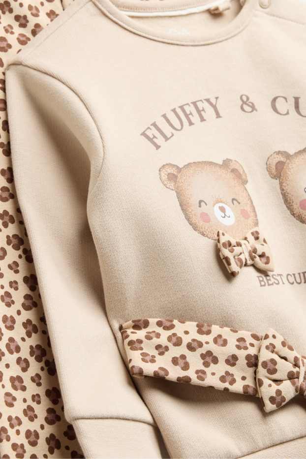 Baby Girls - Bear - baby outfit - 3 piece - leopard print - beige