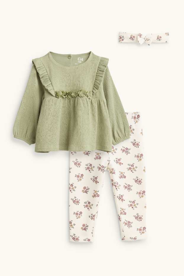Baby Girls - Floral - baby outfit - 3 piece - green / cremewhite