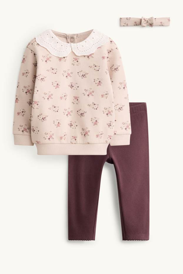 Baby Girls - Floral - thermal baby outfit - 3 piece - rose / dark red