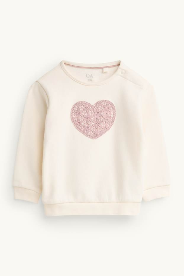 Baby Girls - Heart and flowers - baby outfit - 2 piece - white / rose