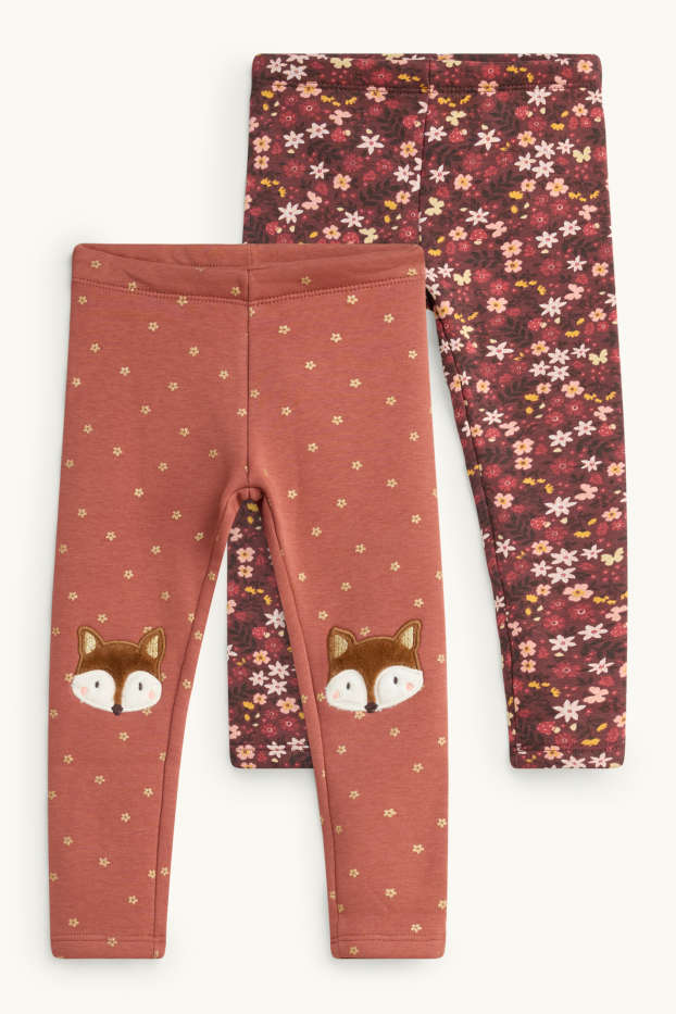 Children Girls - Multipack of 2 - fox and flowers - thermal leggings - brown