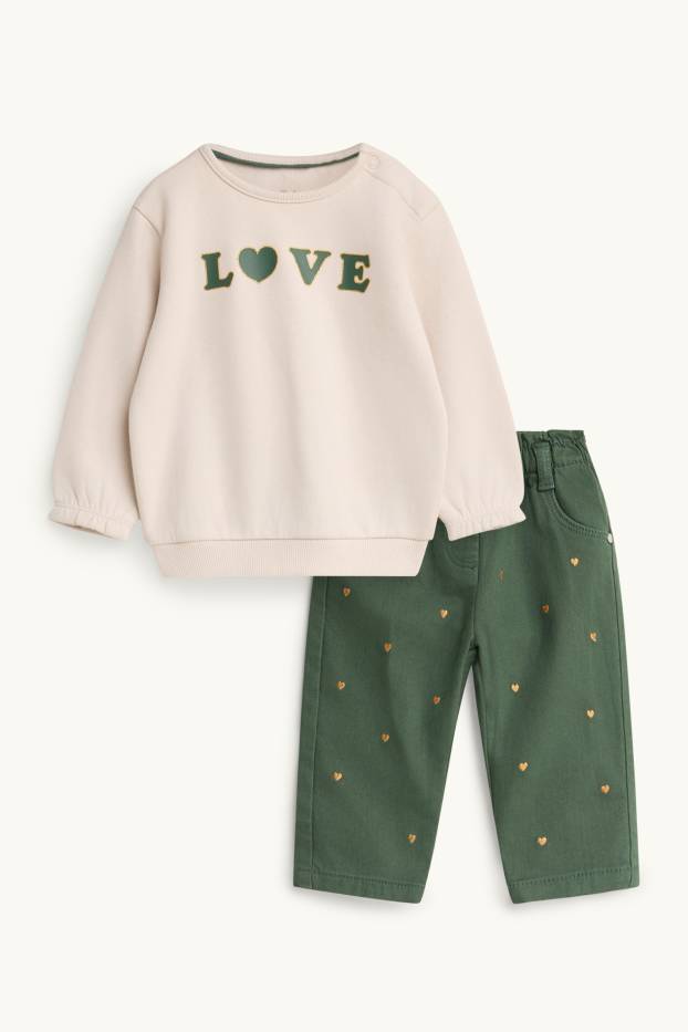 Baby Girls - Little hearts - baby outfit - 2 piece - dark green / cremewhite